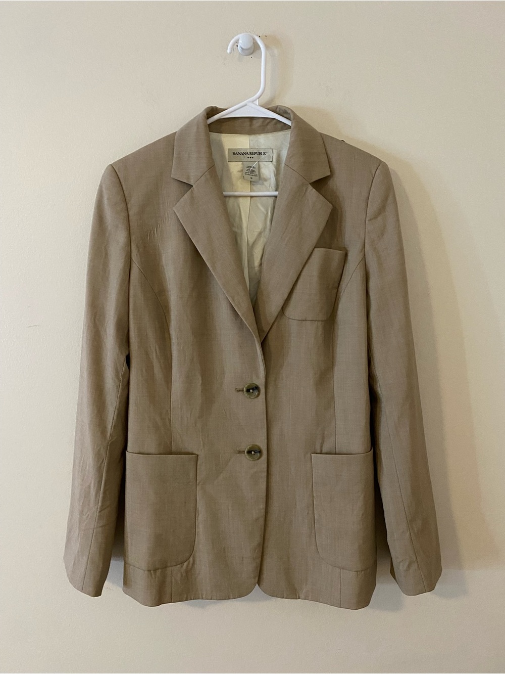 Banana Republic Wool Formal Business Casual Beige/Tan Single-Breasted Blazer